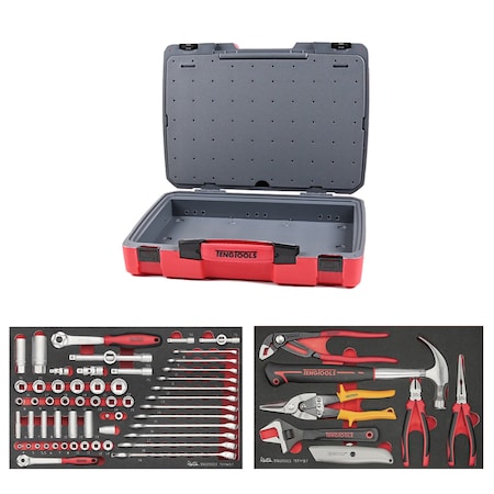 Teng Tools 64 Piece Mixed Drive Socket, Wrench & General Service Foam Kit TC-6T-18